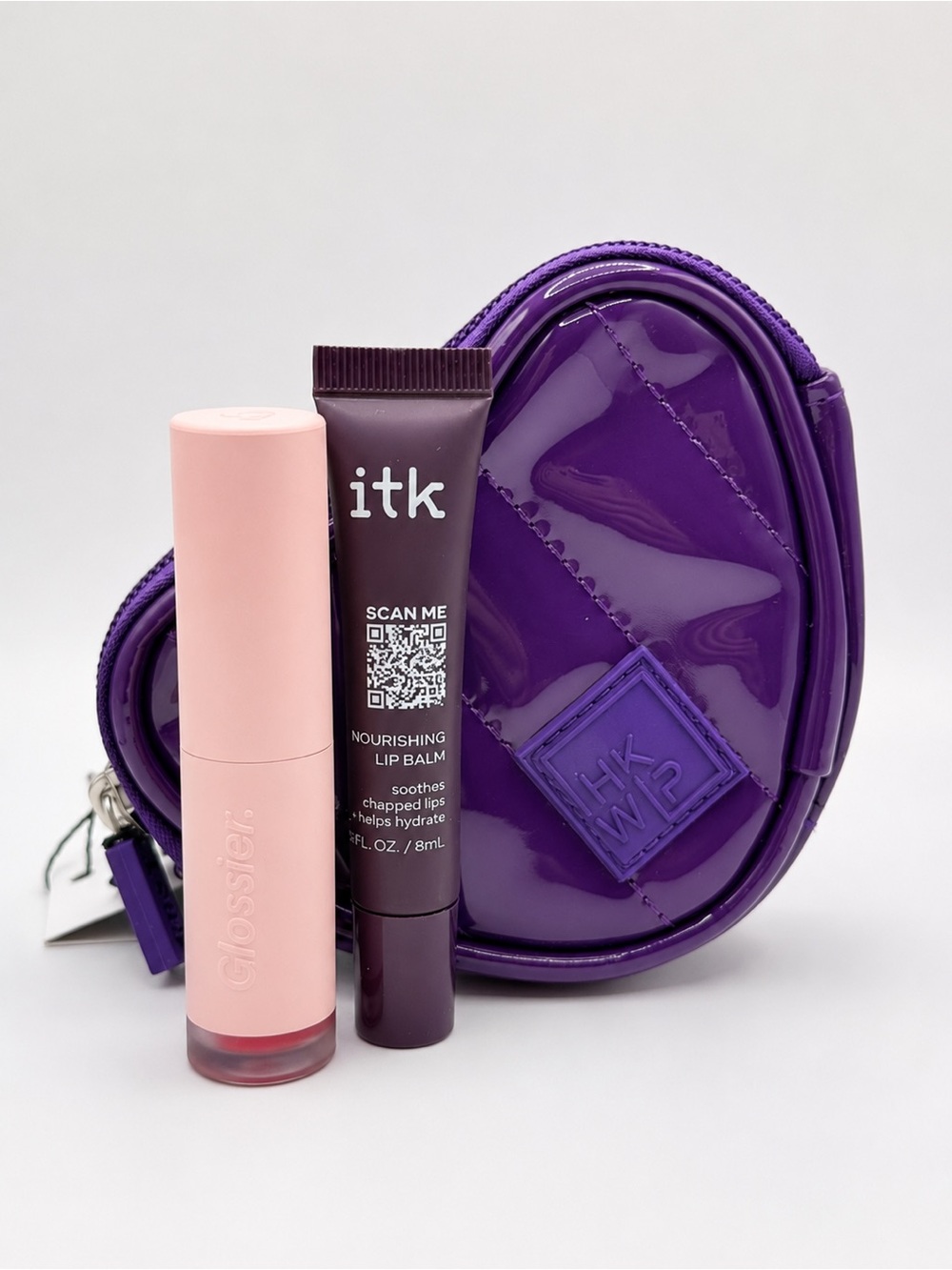 Glossier Lip Cream + ITK Lip Balm + IHKWIP Heart Pouch Gift Set NWT